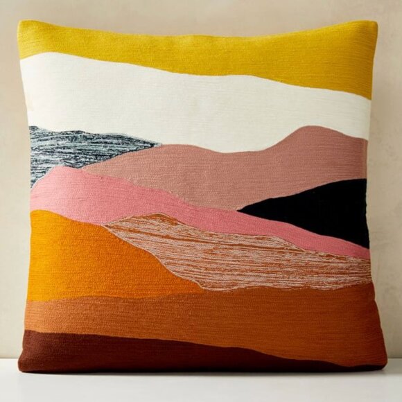 West Elm Crewel Landscape Pillow Cover - Picture 1 of 9
